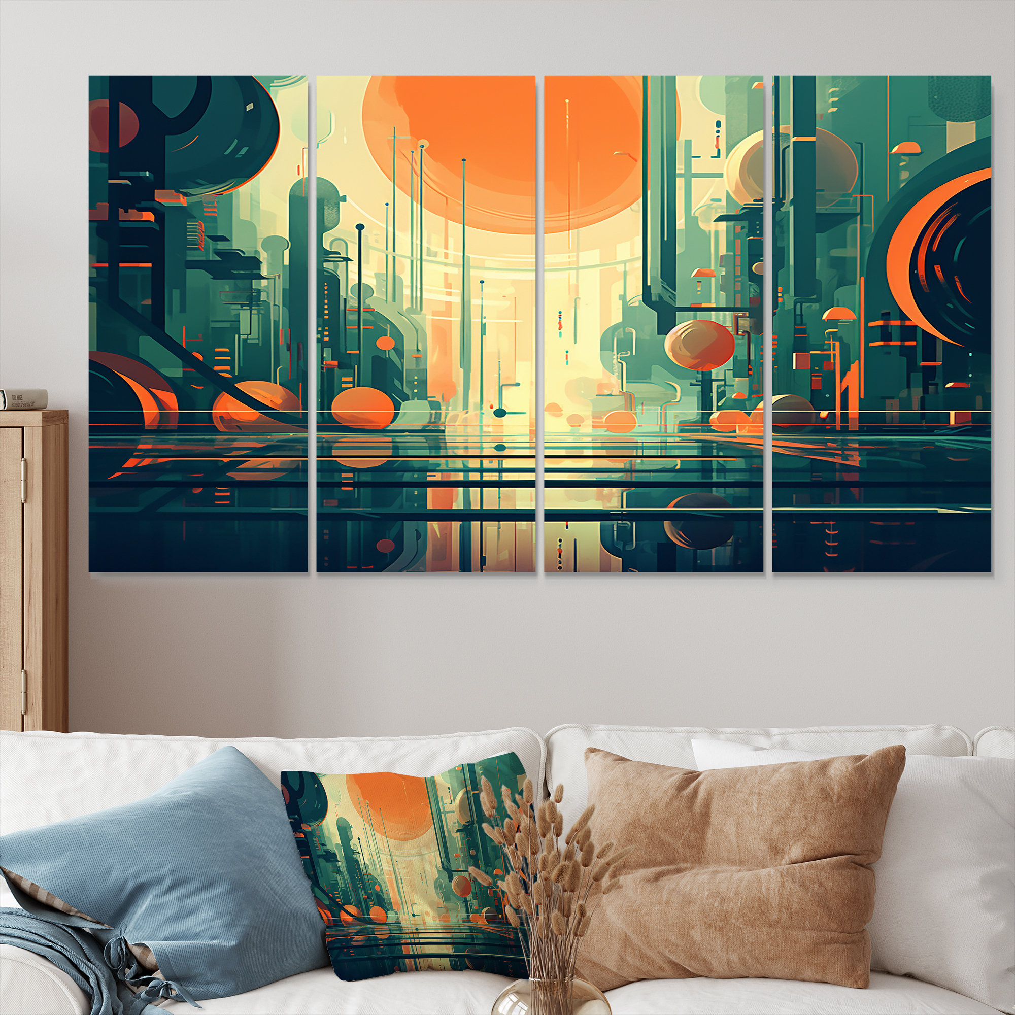 Lark Manor™ Retro Modern Full Moon City III - Midcentury Wall Art